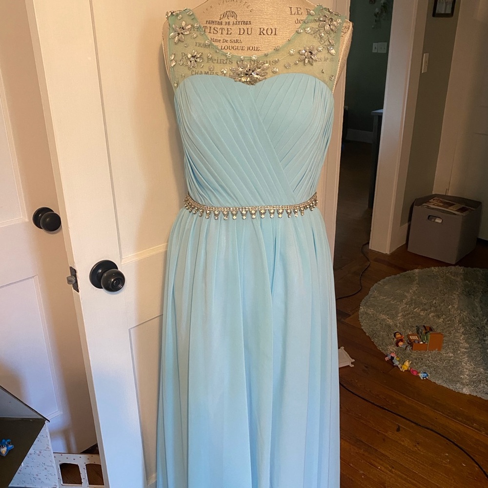 Light blue beaded prom dress